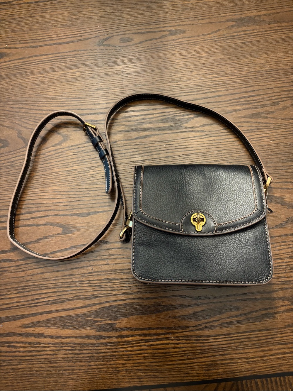 Fossil Black Leather Crossbody with Gold Turnlock
